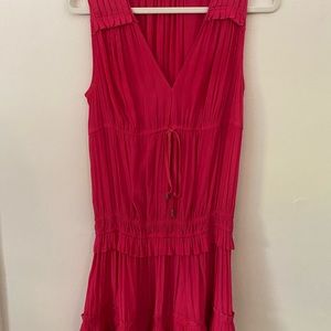 Ramy Brook. Sleeveless, tiered, pink mini dress.